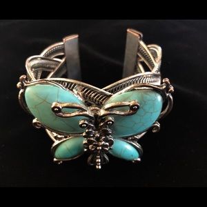 Turquoise butterfly silver bangle